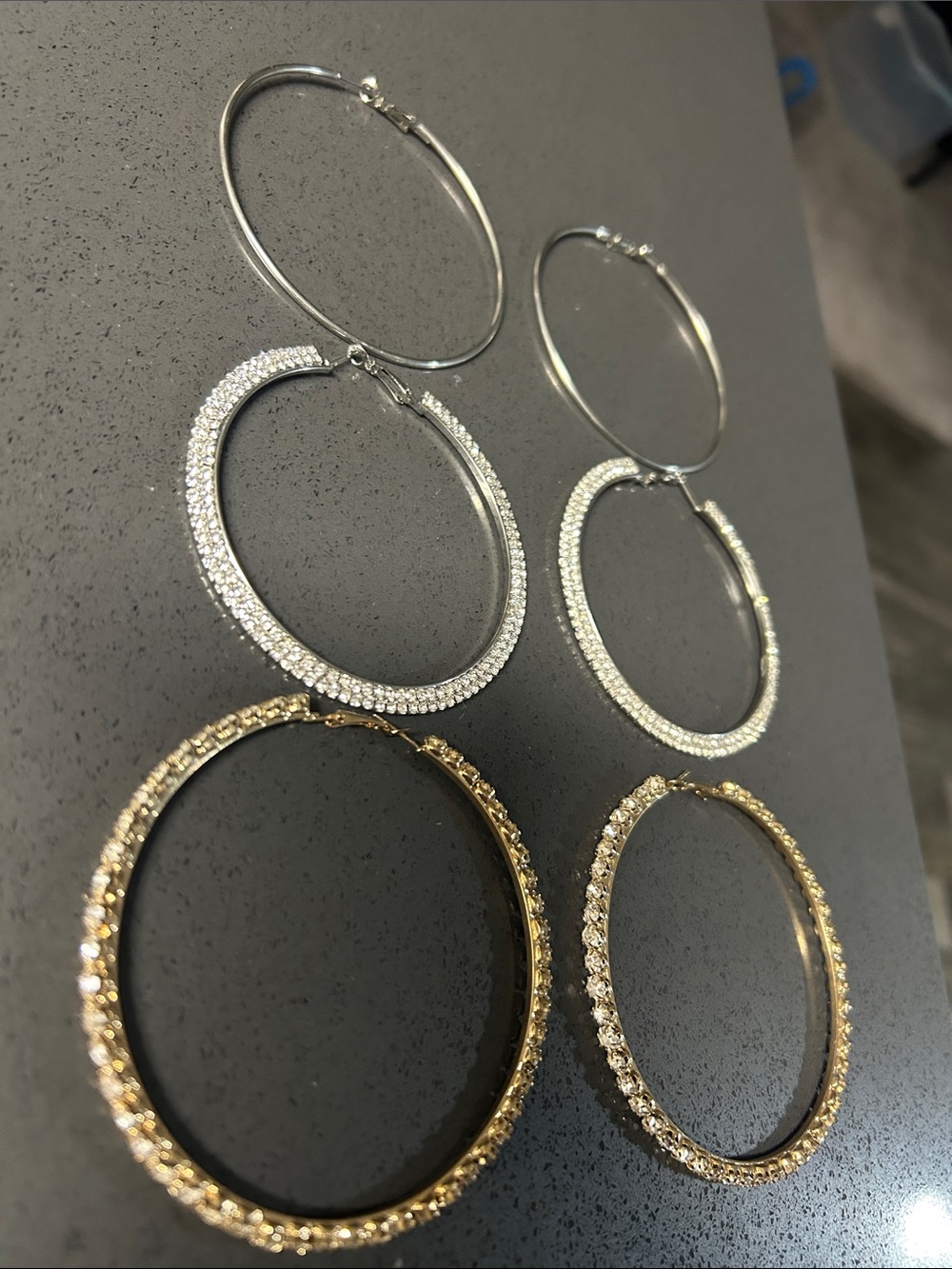 3 Pairs of Hoop Earrings Gold & Silver